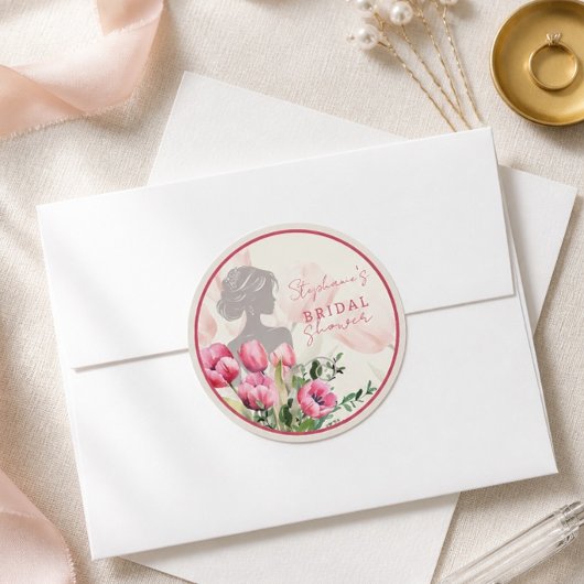 Roze Tulp Bruiloft Sticker Rond