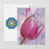 Roze tulp druppende verf achtergrond & aangepaste  briefkaart (Voorkant / Achterkant)