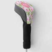  roze Tulp Floral Flowers Leaves Monogram Golfheadcover (Schuin)