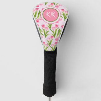  roze Tulp Floral Flowers Leaves Monogram Golfheadcover