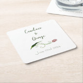 Roze Tulp Floral Vierkante Kartonnen Onderzetter (Schuin)