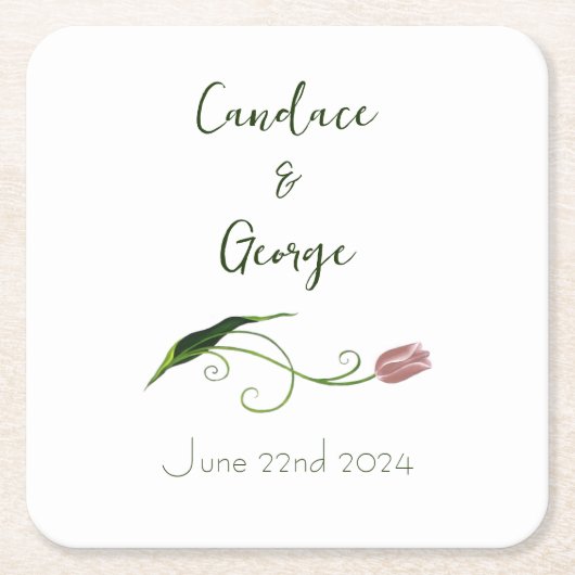 Roze Tulp Floral Vierkante Kartonnen Onderzetter (Voorkant)