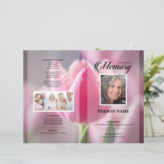 Roze Tulp Funeral Template (Staand voorkant)