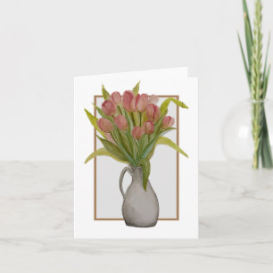 Roze Tulp in een Vaas Groet/Notitiekaart Kaart