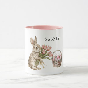 Roze Tulp Konijn Paashaas Paaseieren Mand Mok