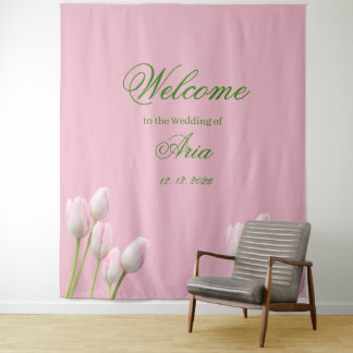 roze tulp kustcowgirl bruiloft welkom wandkleed