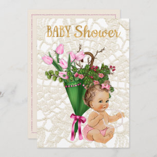 Roze tulp met  prinses Baby Girl Kaart