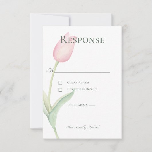 Roze Tulp Solo Bruiloft RSVP Kaartje (Voorkant)