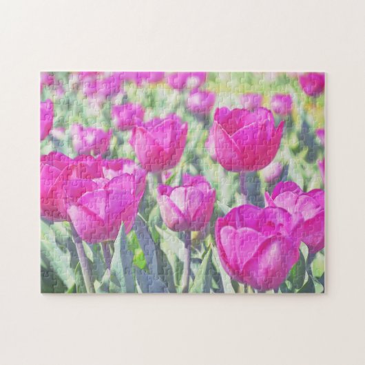 Roze Tulp Tuin Kunst Bloem Puzzel (Horizontaal)