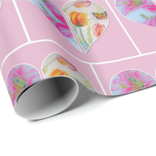 Roze Tulp Tulpen bloemig Aquarel Inpakpapier (Rol Hoek)