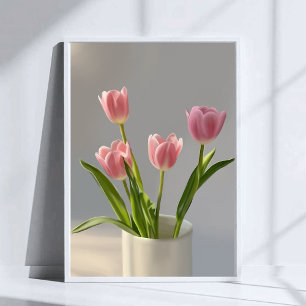 Roze Tulp Vaas Realisme Schilderij Poster