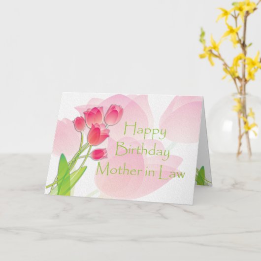 Roze Tulp Verjaardag Kaart voor schoonmoeder (Gele Bloem)