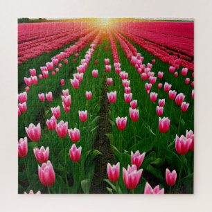 Roze Tulp Zonsondergang Olieverf, Legpuzzel