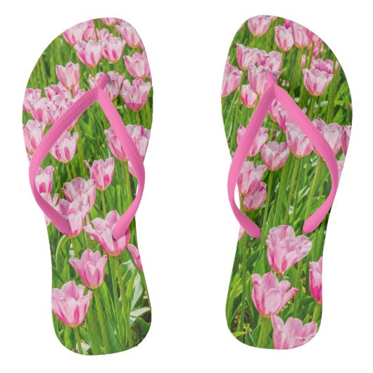 Roze tulpbloemen teenslippers (Voetbed)