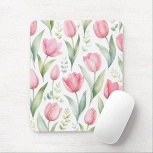 Roze Tulpen Aquarel Bloemschilderkunst Botanisch Muismat