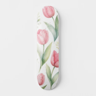 Roze Tulpen Aquarel Bloemschilderkunst Botanisch Skateboard