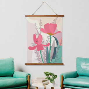 Roze tulpen artistieke moderne kleurenblokken hangend wandkleed