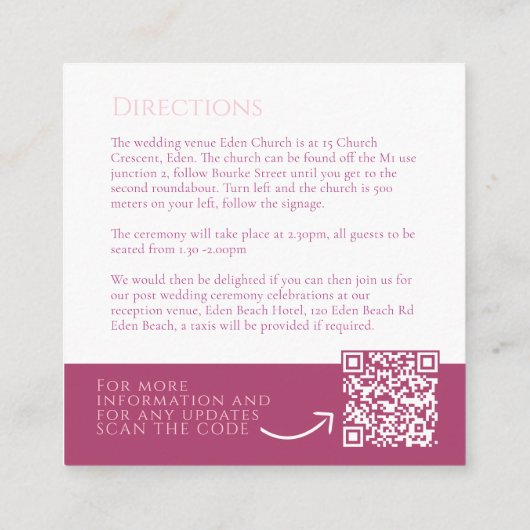 Roze tulpen bloemenbruiloft details QR code Informatiekaartje (Achterkant)