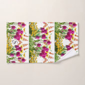 Roze Tulpen Bloemend Monogram Handdoek (Handdoek)