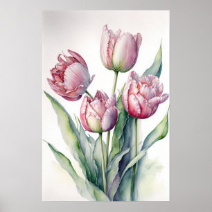 Roze Tulpen Bloemenkunst Print Poster