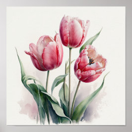 Roze Tulpen Bloemenkunst Print Poster