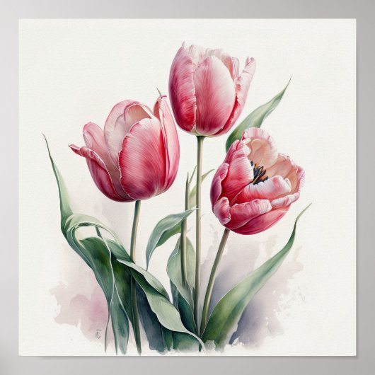 Roze Tulpen Bloemenkunst Print Poster (Voorkant)