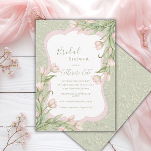 Roze tulpen Bloemige Vintage Salie Bruidsmeisjesfe Kaart