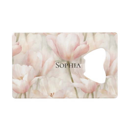 Roze Tulpen Bloemrijke Bruiloft Feest Kredietkaart Flessenopener (Voorkant (Horizontaal))