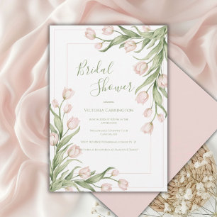 Roze tulpen bloemrijke elegante bruidsuitnodiging  kaart