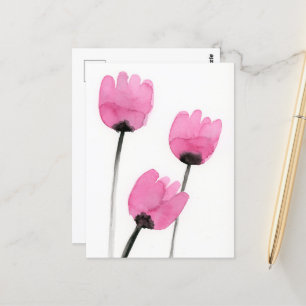 Roze Tulpen Briefkaart, Waterverf Bloemen Schilder Briefkaart