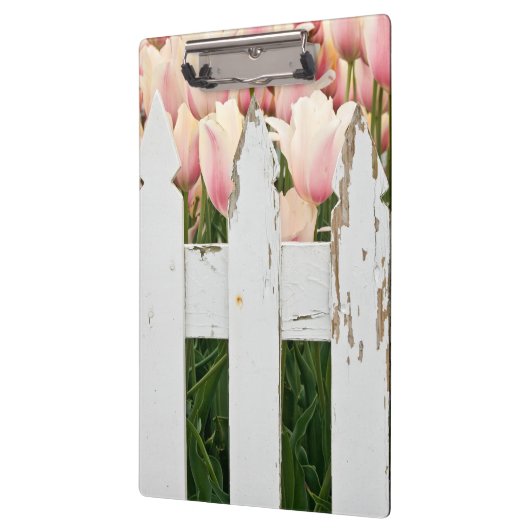 roze tulpen en oude hek klembord (Links)
