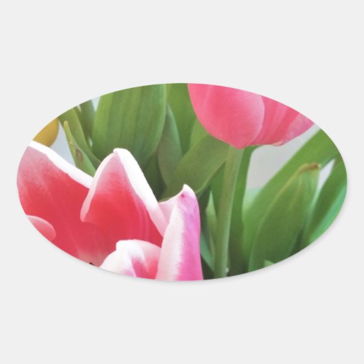 Roze tulpen, Floral Spring Bouquet, Flowers Ovale Sticker (Voorkant)