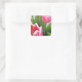 Roze tulpen, Floral Spring Bouquet, Flowers Vierkante Sticker (Tas)