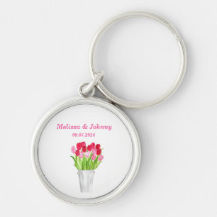 Roze Tulpen florale waterverf elegant Wedding Keyc Sleutelhanger