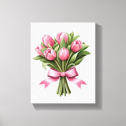 Roze Tulpen Groen Bloemen Canvas Afdruk (Voorkant)