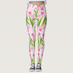  roze tulpen groene bladeren met bloem leggings