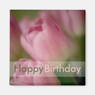Roze tulpen ・ Happy Birthday Magnet Magneet