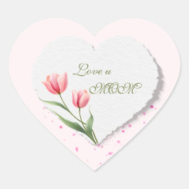 Roze tulpen houden van jou mama papieren hart bloe sticker