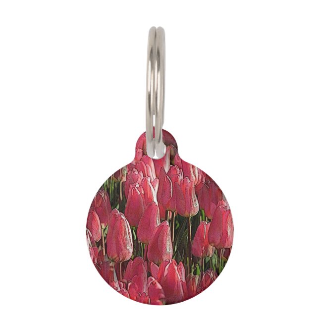  roze tulpen huisdierpenning (Voorkant)
