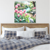 Roze tulpen in het park canvas afdruk (Insitu (Slaapkamer))