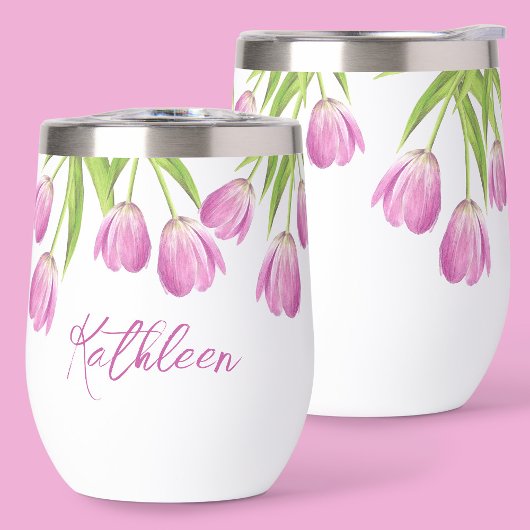 Roze Tulpen Lente Elegante Floral Chic Script Naam