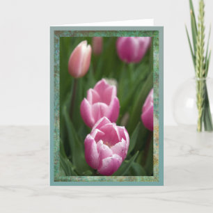 Roze tulpen met dauwdruppels kaart