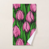 Roze tulpen met groene bladeren bad handdoek (Handdoek)
