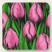 Roze tulpen met groene bladeren bier onderzetter (Voorkant)
