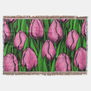 Roze tulpen met groene bladeren deken