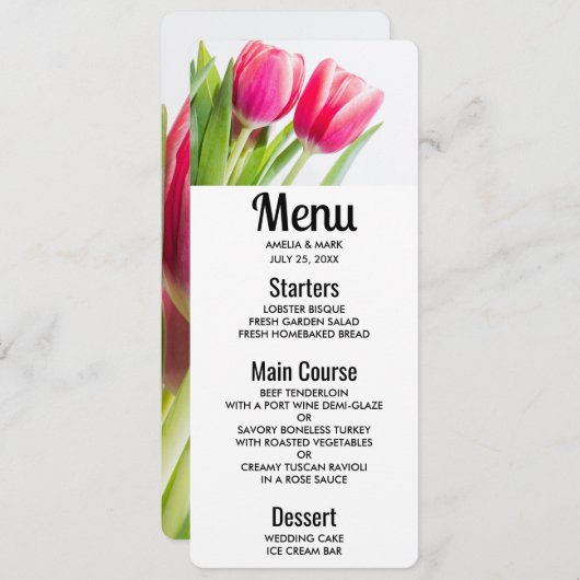 Roze tulpen met groene bladeren Foto Kaart (Voorkant / Achterkant)