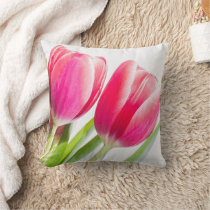 Roze tulpen met groene bladeren Foto Kussen