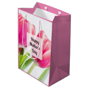 Roze tulpen met groene bladeren Foto Moederdag Medium Cadeauzakje