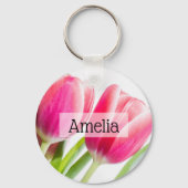 Roze tulpen met groene bladeren Foto Sleutelhanger (Achterkant)