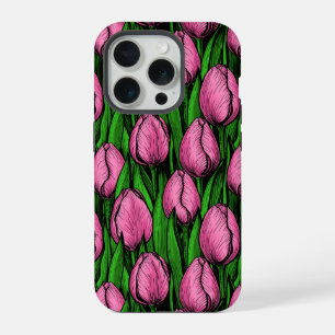 Roze tulpen met groene bladeren iPhone 15 pro hoesje